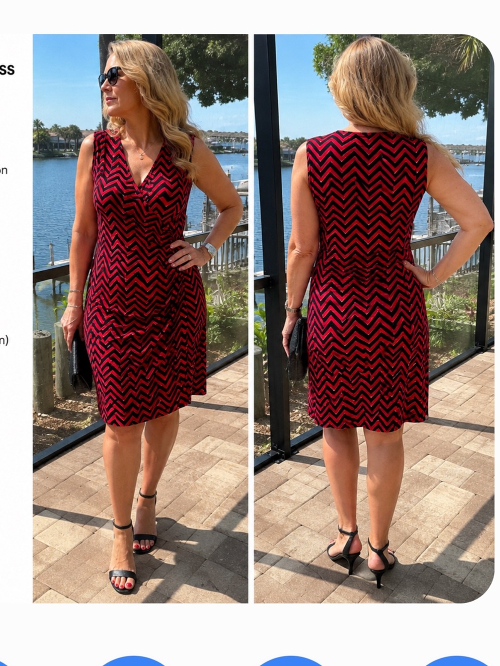 Lauren Ralph Lauren Red and Black Chevron Midi Wrap Dress